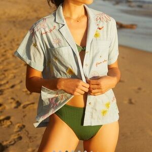 Maeve Embroidered Surf Button Down Shirt